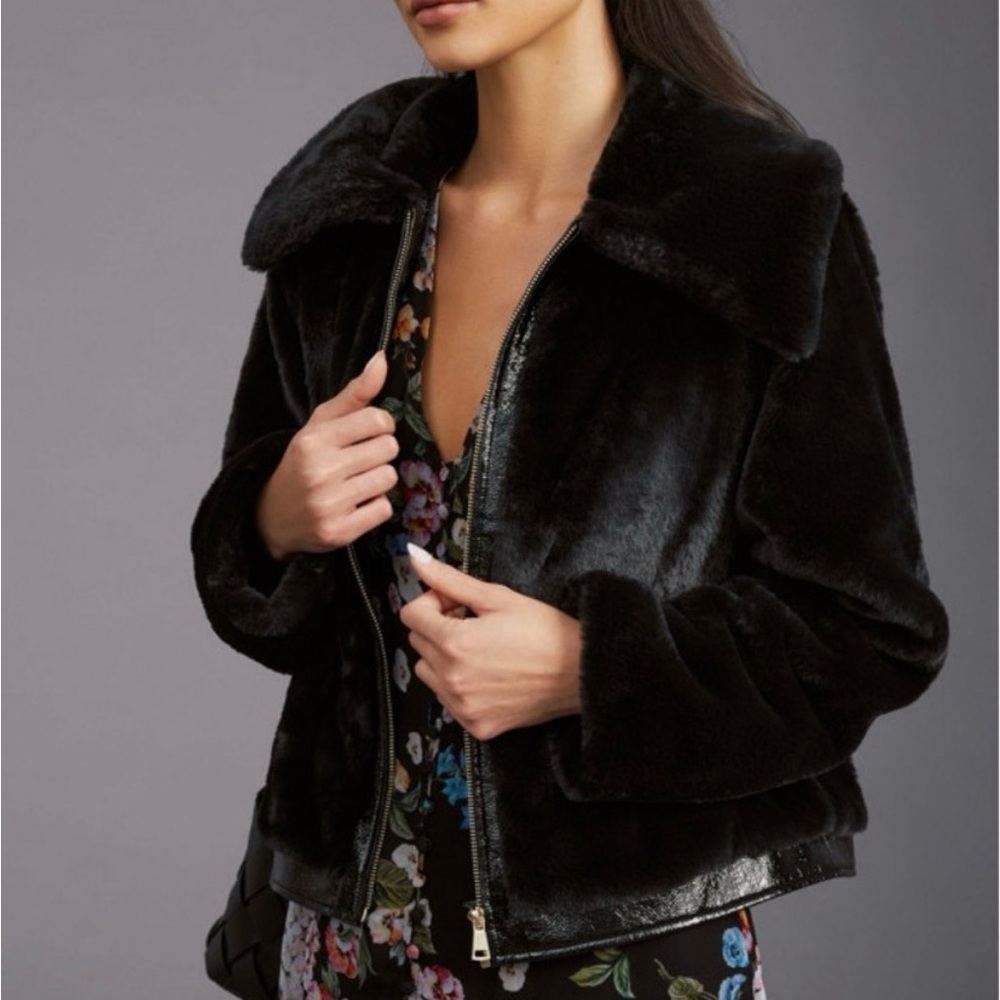 Anthropologie Faux Fur Jacket with Leather Trim